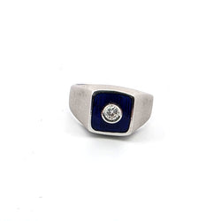 Bague Chevalière en or blanc, émail et diamant