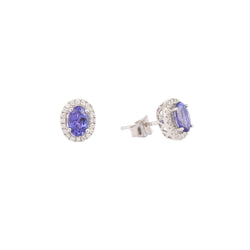 Boucles d'Oreilles Puces en or blanc, tanzanites, et diamants