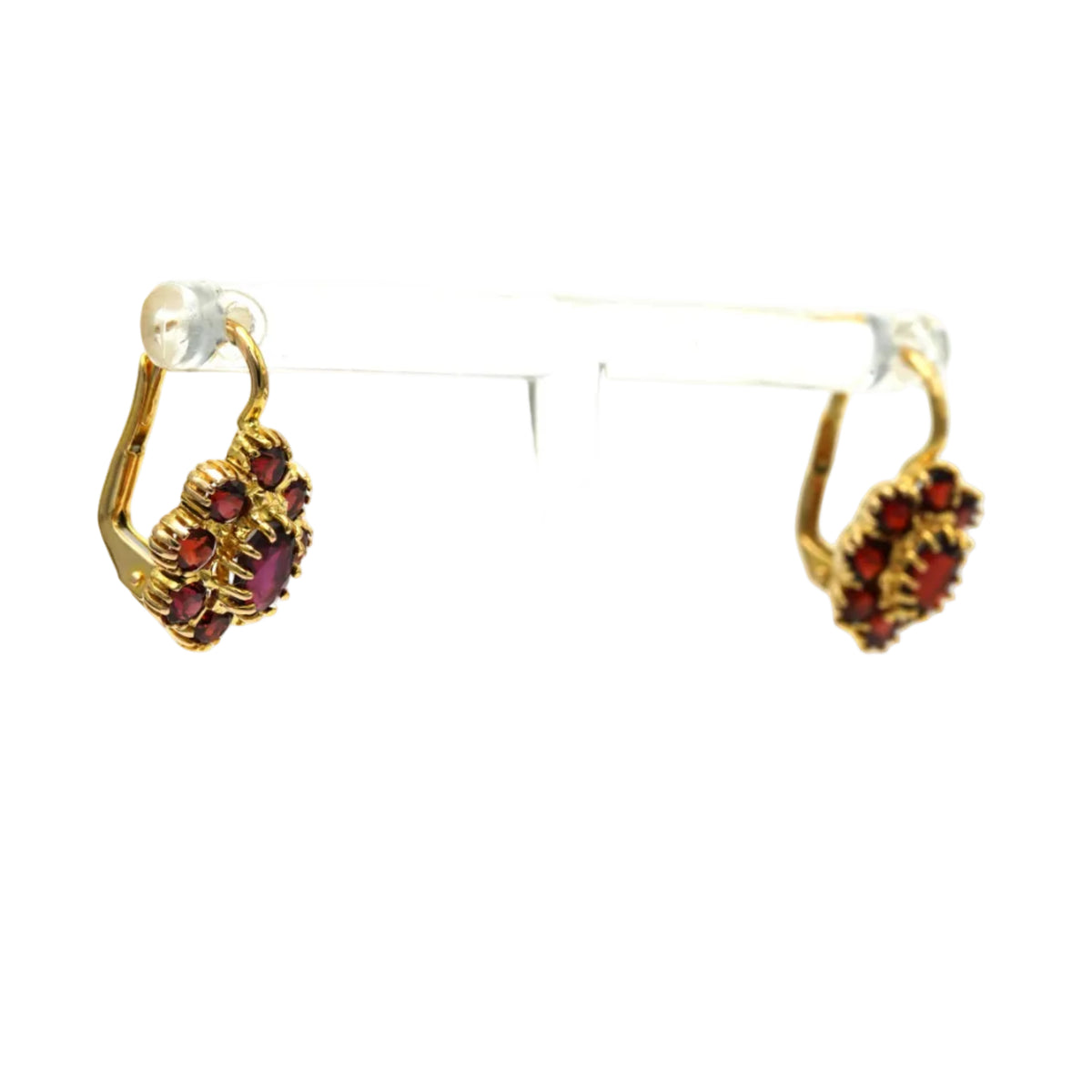 Boucles d'oreilles Dormeuses en or jaune et grenats