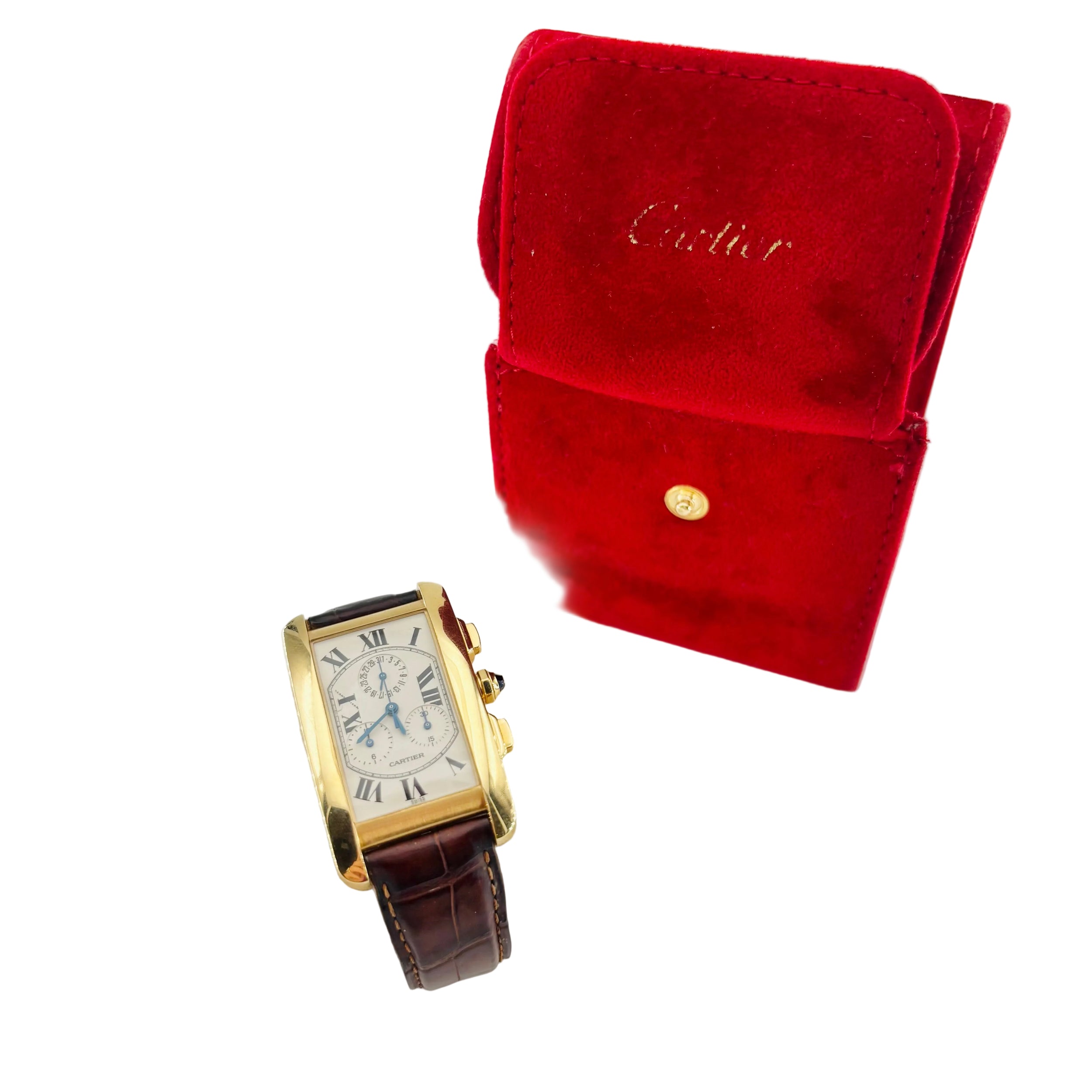 Montre CARTIER "Tank Américaine Chronoflex" en or jaune et cuir