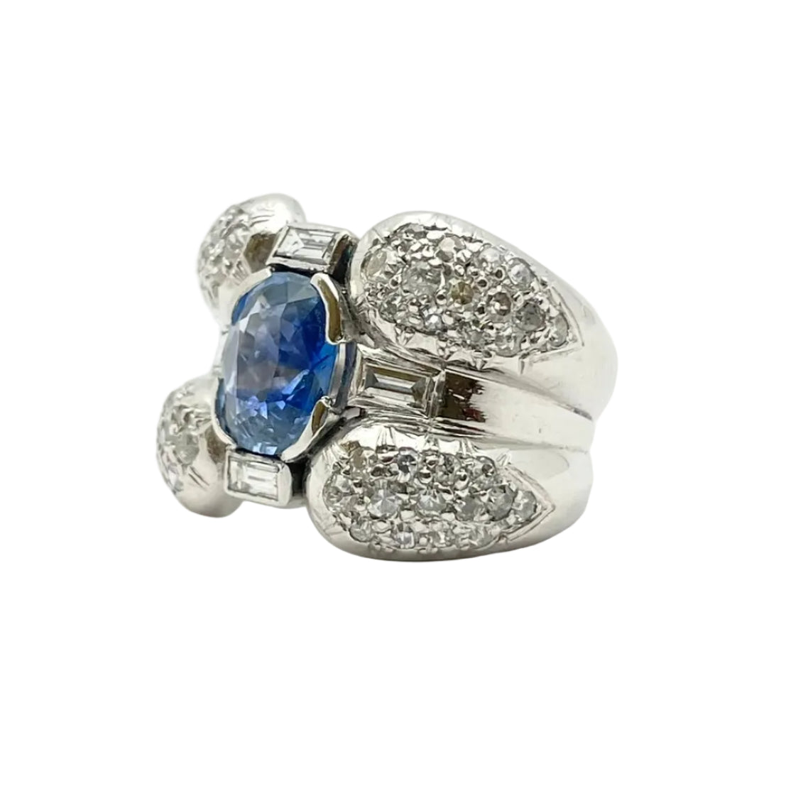 Bague Cocktail en or blanc, saphir et diamants