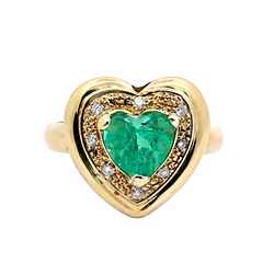 Bague Entourage en or jaune, émeraude et diamants