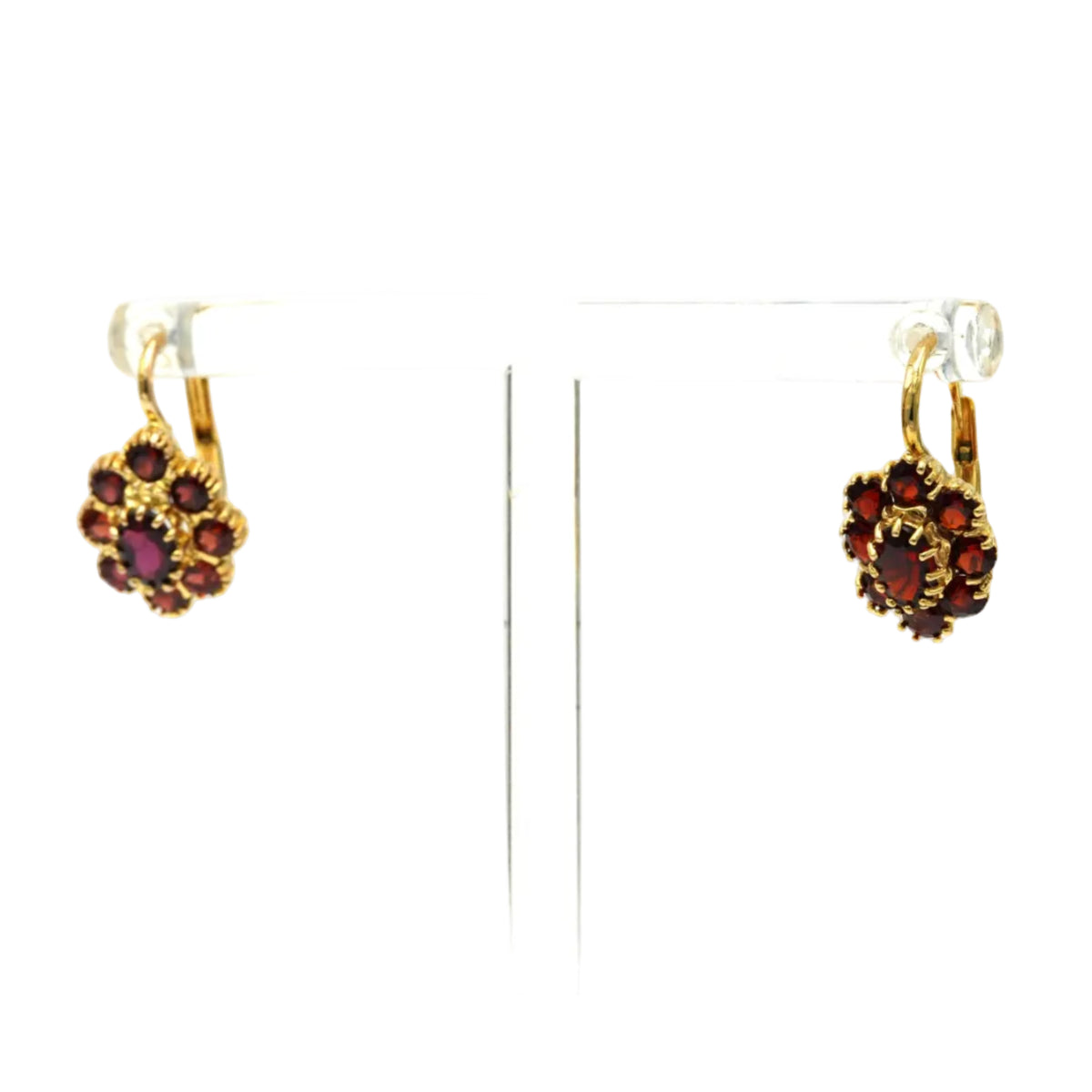 Boucles d'oreilles Dormeuses en or jaune et grenats