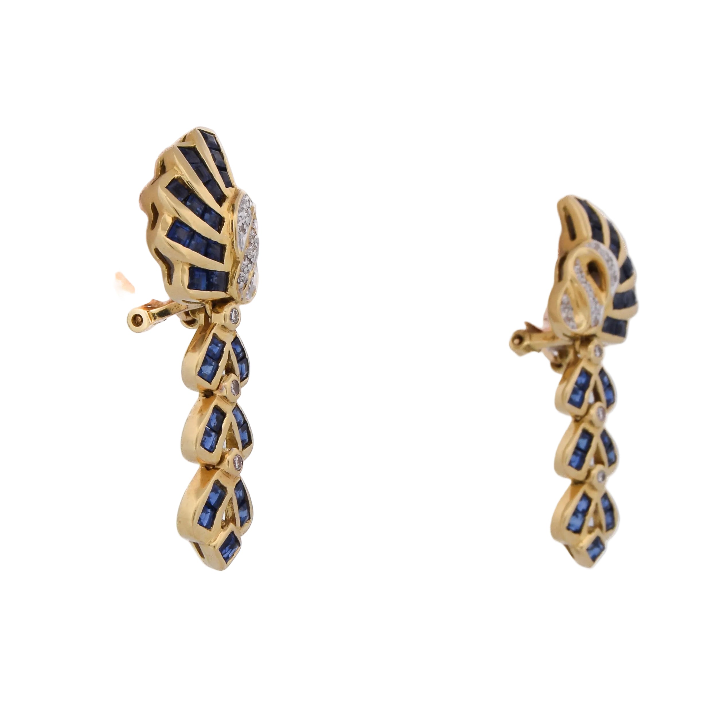 Boucles d'oreilles Pendantes en or jaune, saphirs et diamants