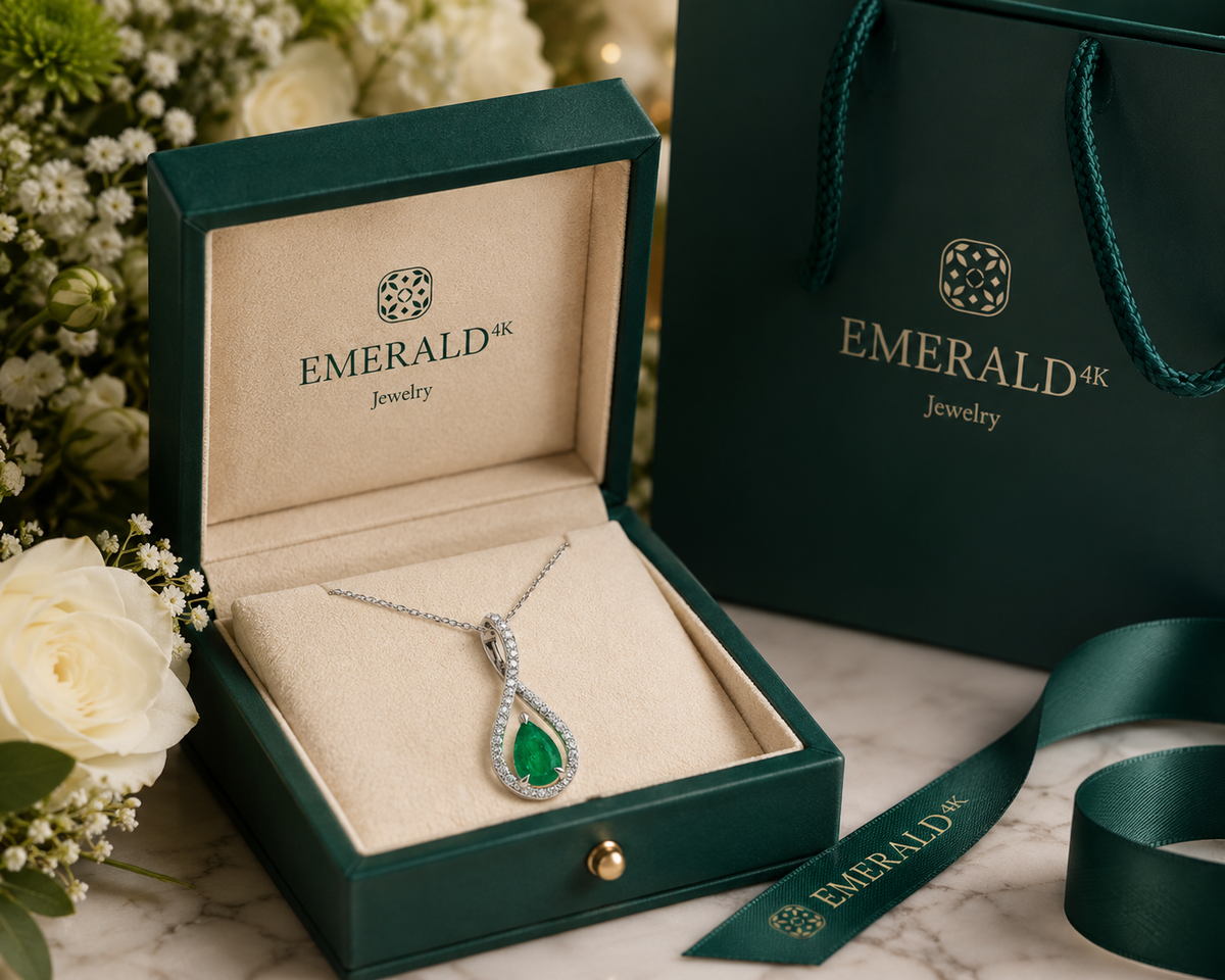 Pendentif en or blanc, émeraude et diamants