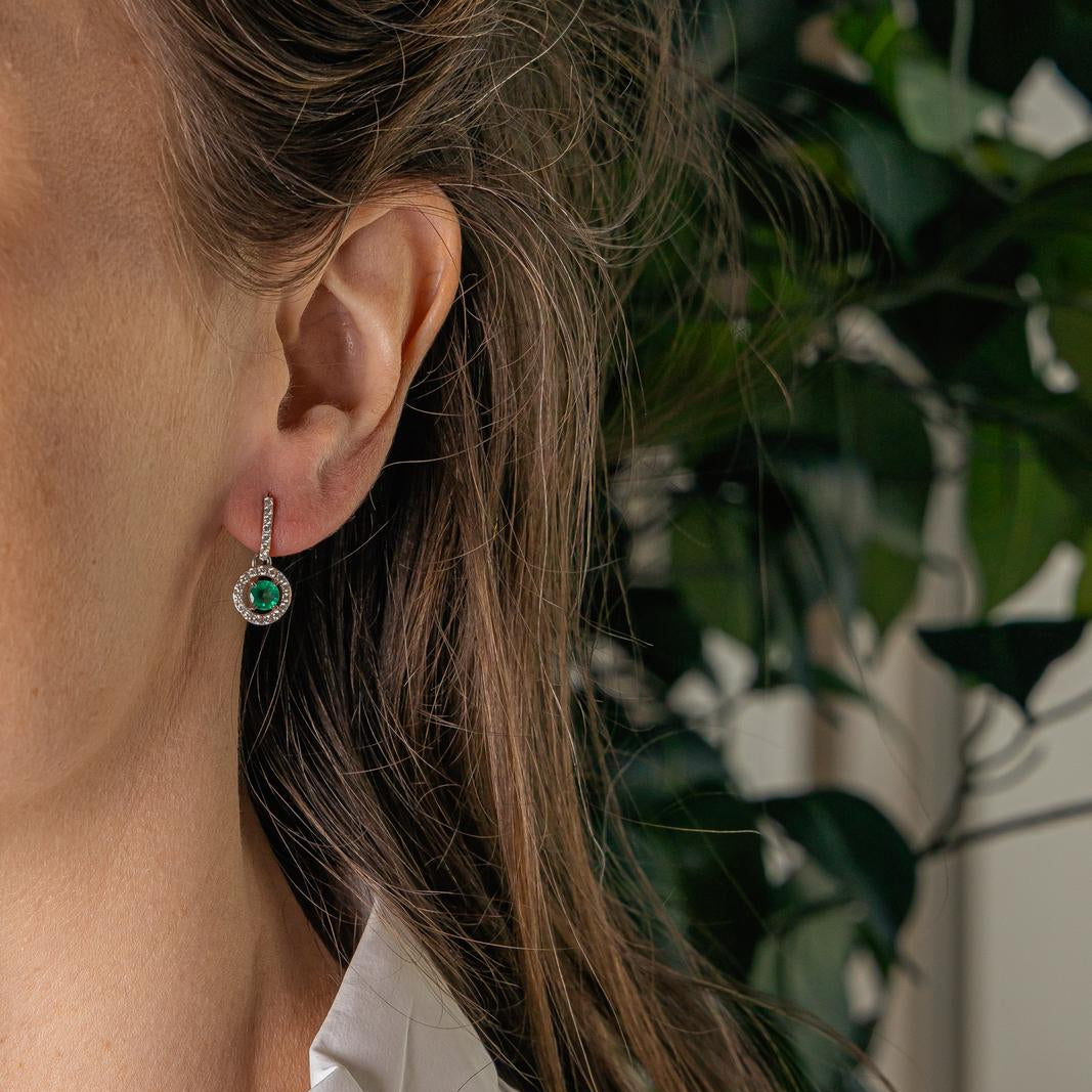 Boucles d'oreilles Pendantes Or blanc Emeraude