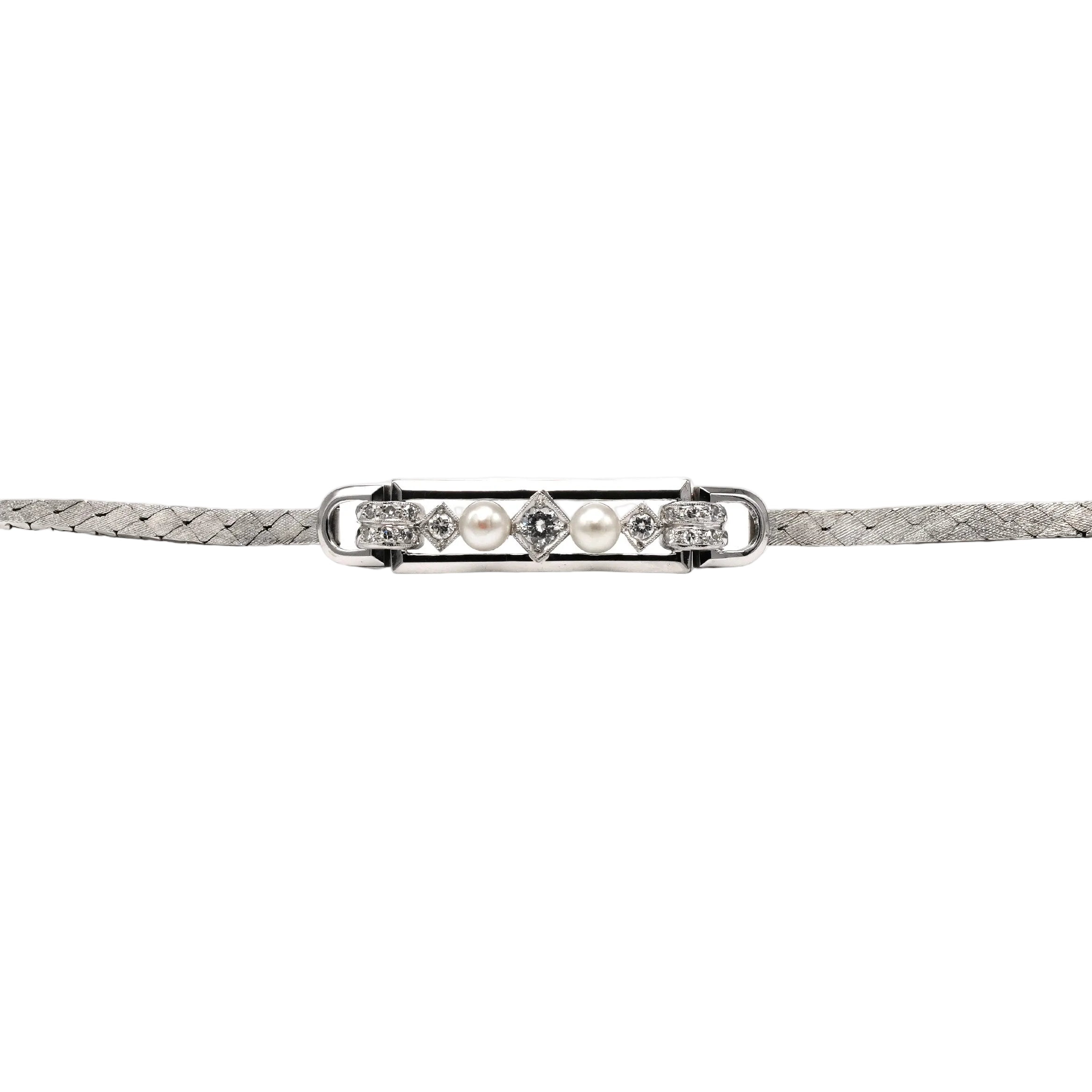 Bracelet Ligne en or blanc, perles et diamants