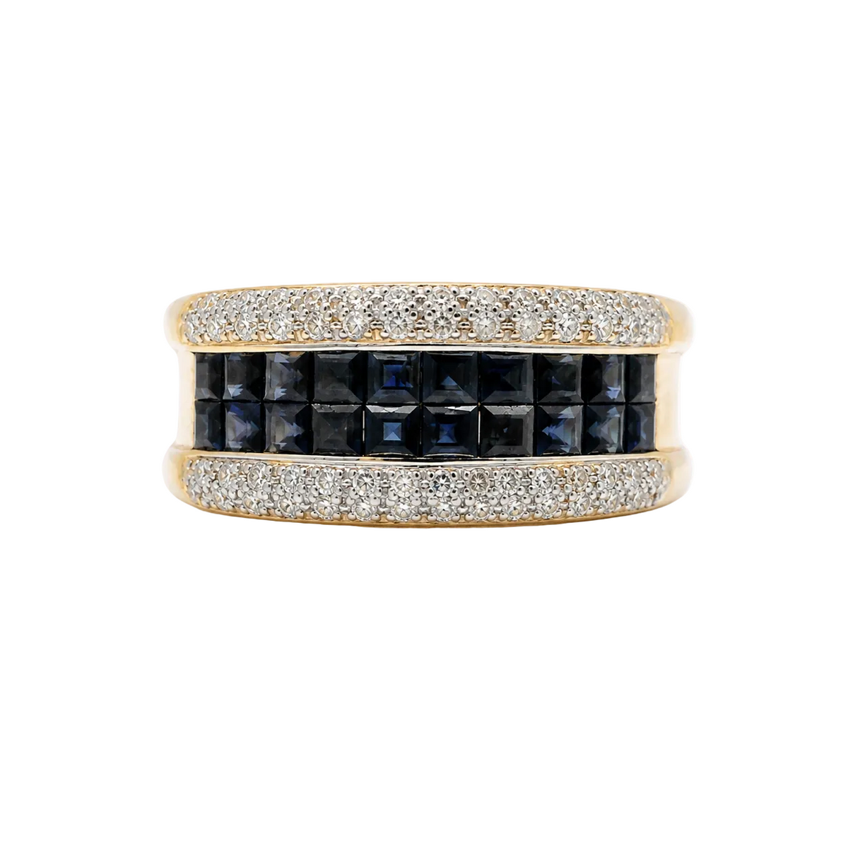 Bague Bandeau en or jaune, saphirs et diamants