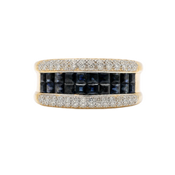 Bague Bandeau en or jaune, saphirs et diamants