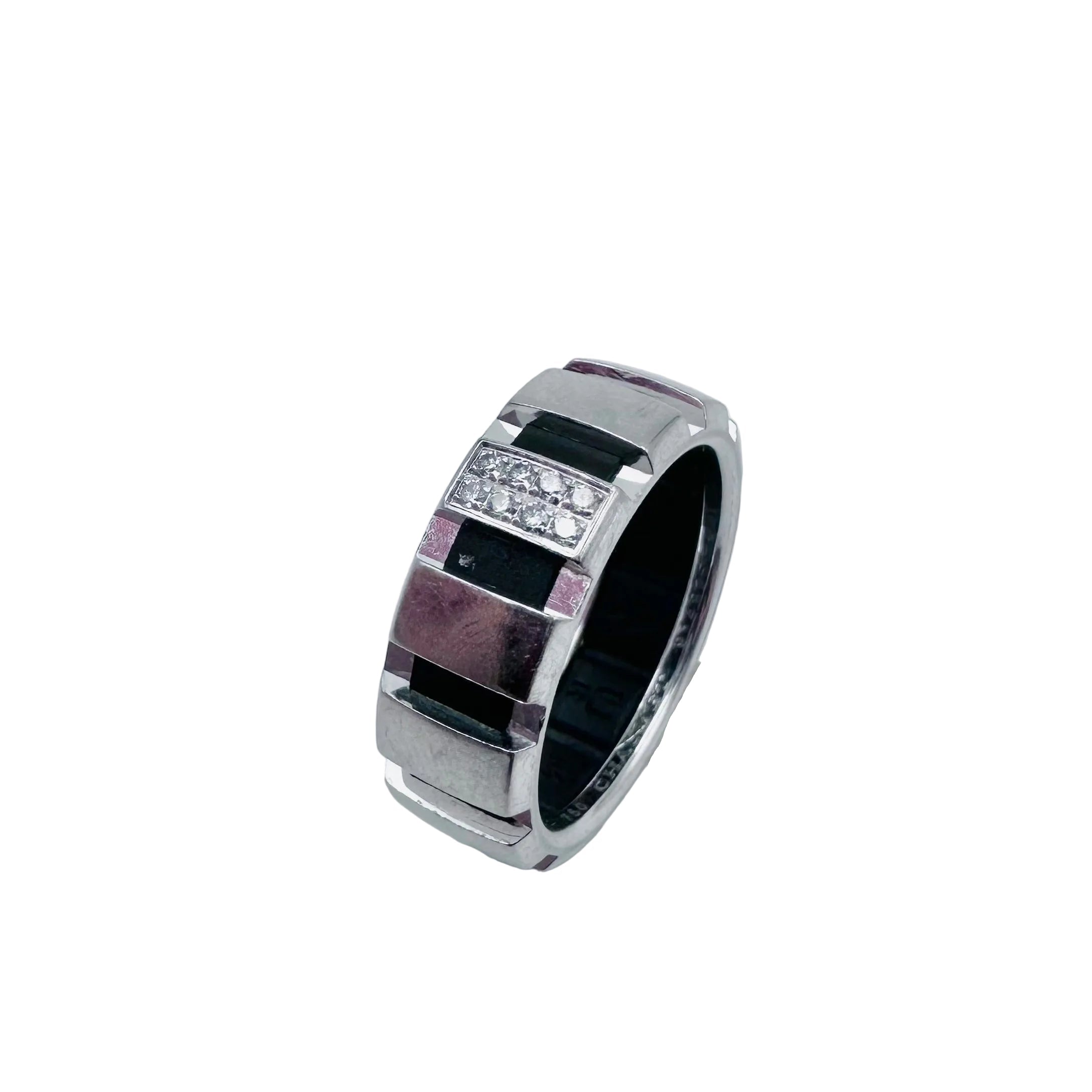 Bague Bandeau CHAUMET "Class One" en or blanc, diamants et caoutchouc
