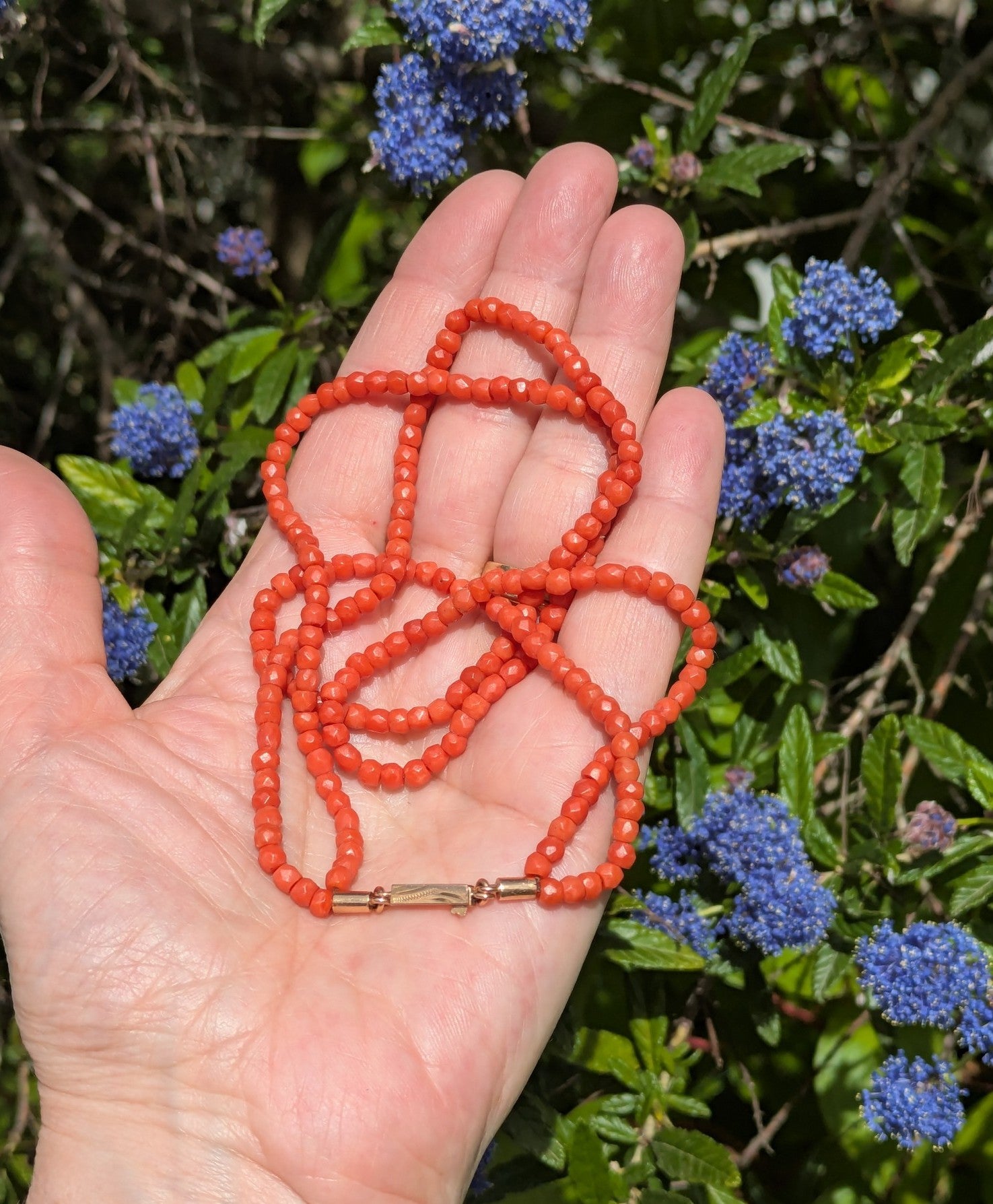 Collier Choker deux rangs en corail de Méditerranée et or Rose