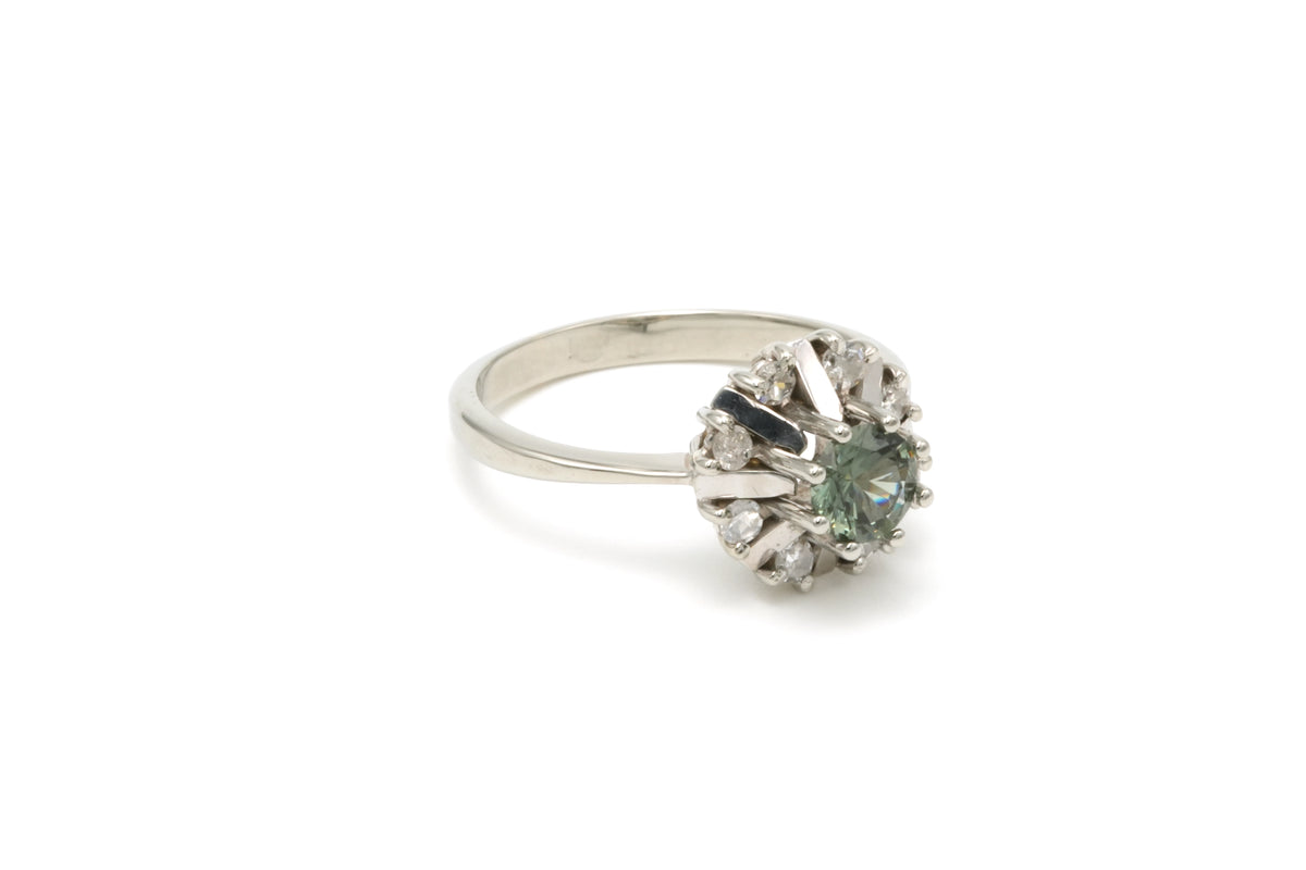 Bague Marguerite en or blanc, tourmaline et diamants