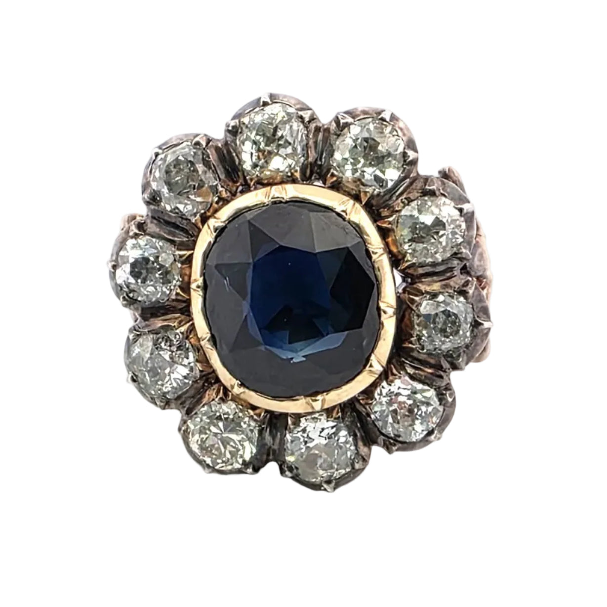 Bague Marguerite en or jaune, argent, saphir et diamants