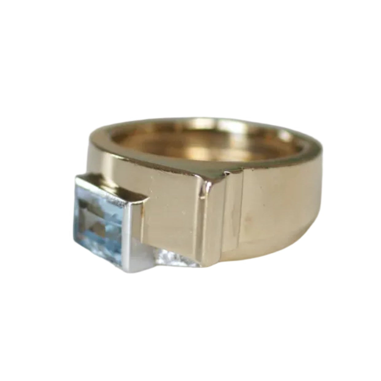 Bague Tank en or jaune, platine, aigue-marine et diamants