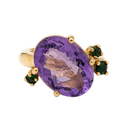 Bague Cocktail en or jaune, améthyste et tsavorites