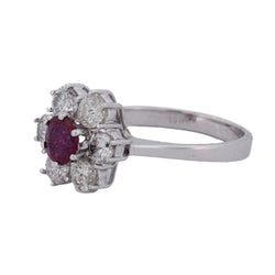 Bague Marguerite en or blanc, rubis et diamants