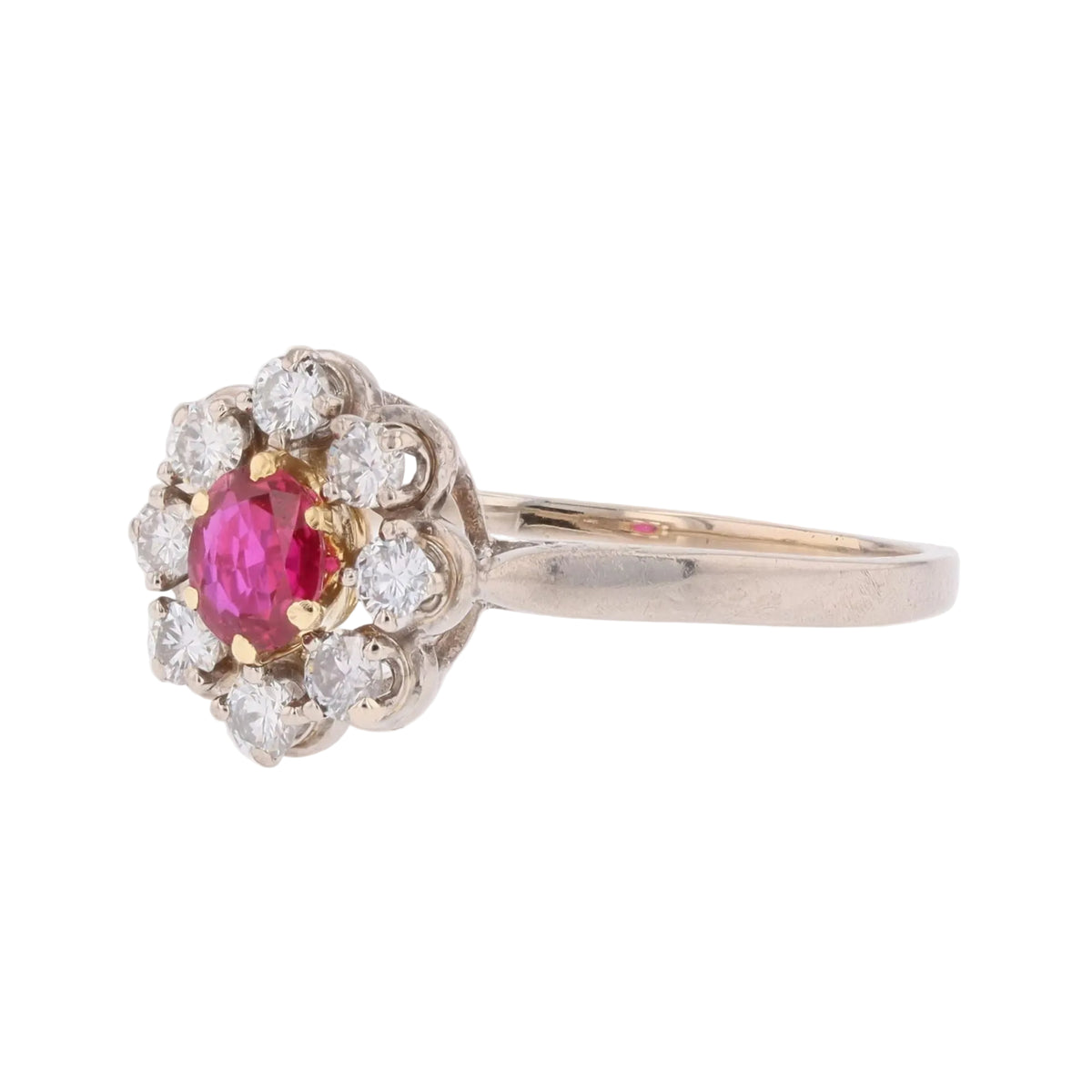 Bague Marguerite en or blanc, or jaune, rubis et diamants
