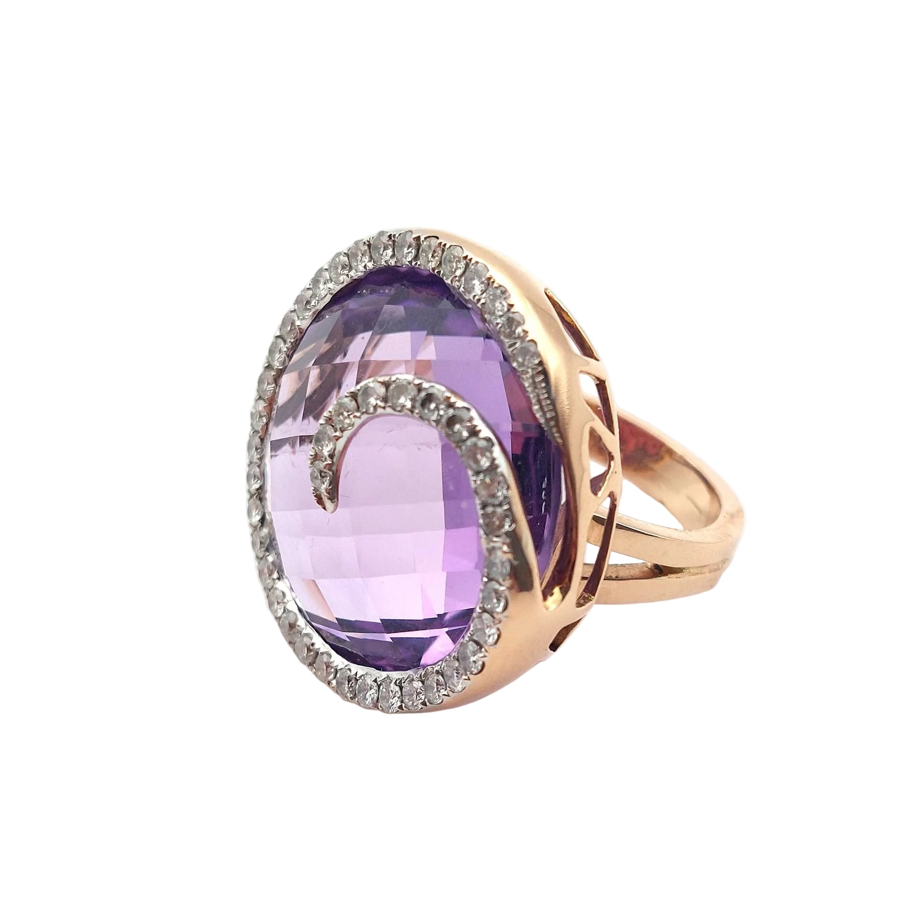 Bague Cocktail en or blanc, or rose, améthyste et diamants