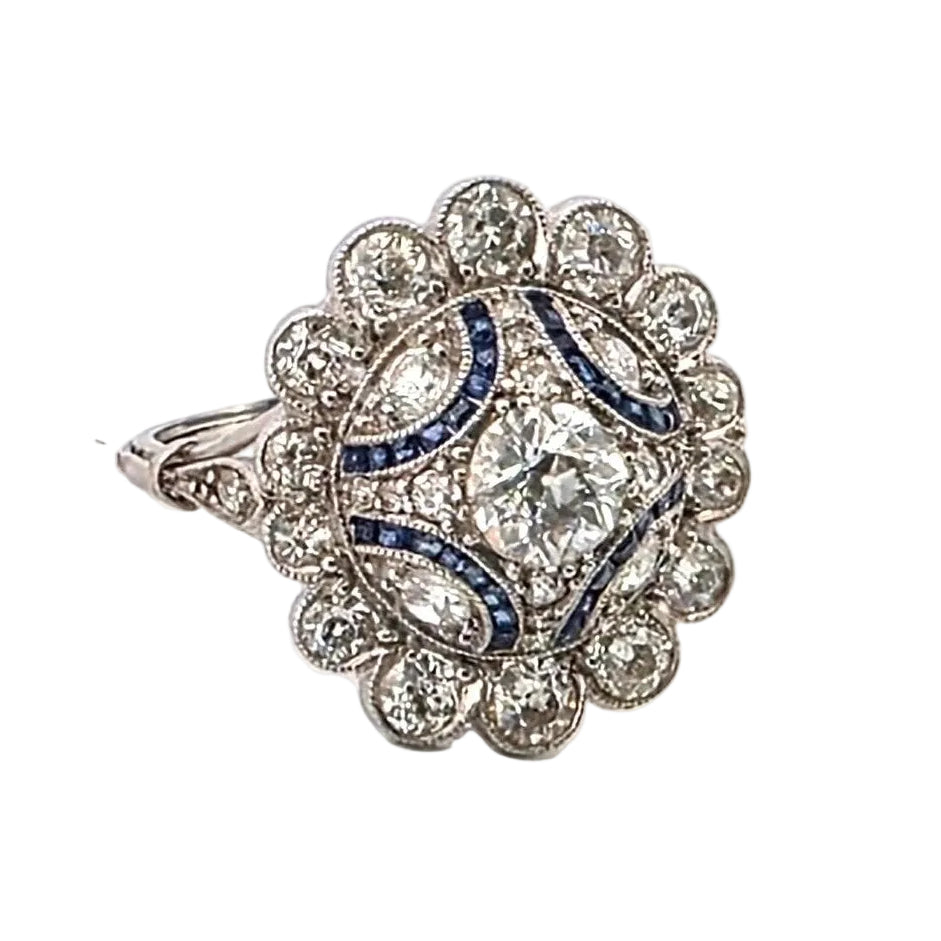 Bague Entourage en platine, saphirs et diamants
