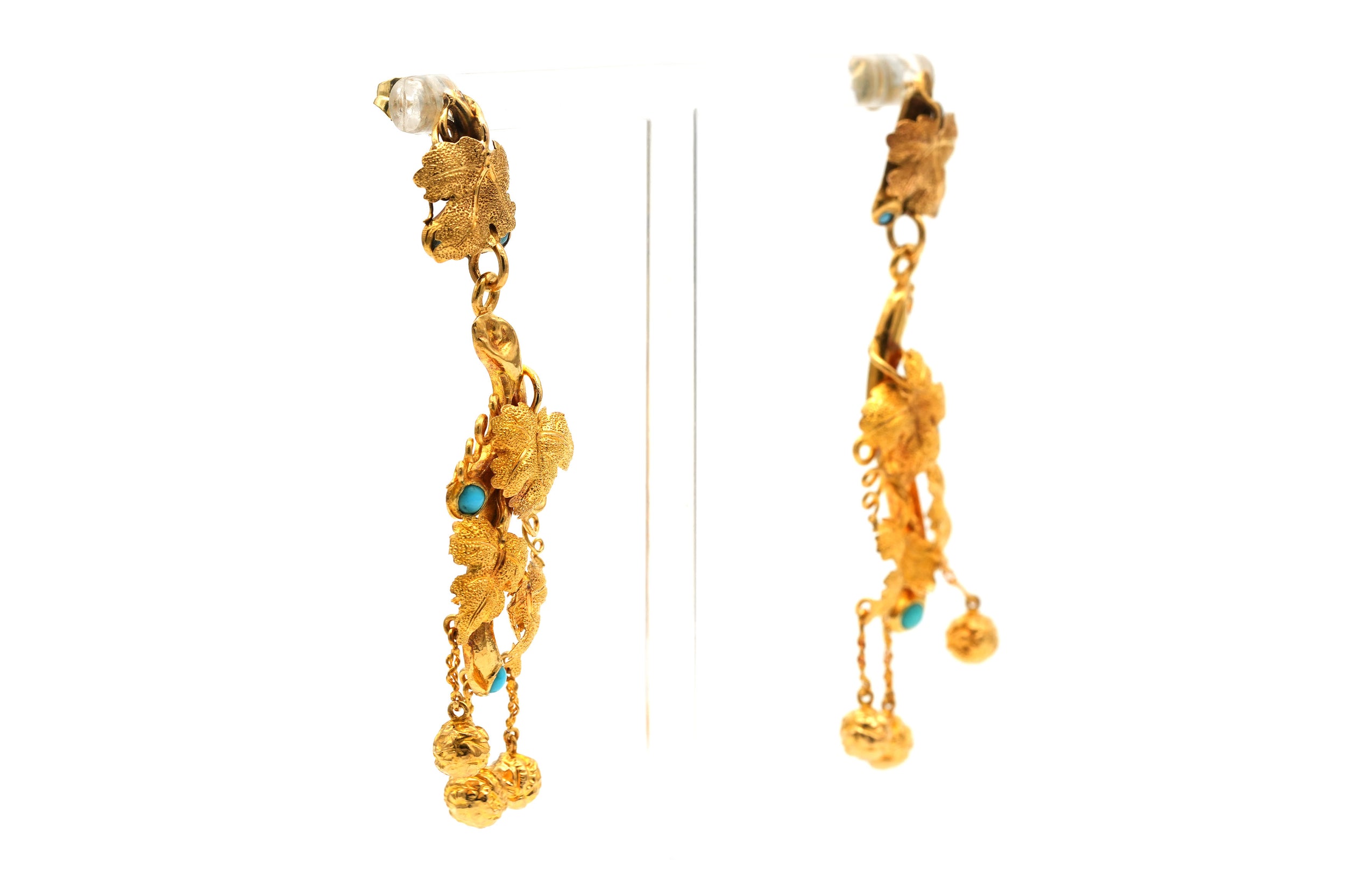 Boucles d'oreilles Pendantes en or jaune et turquoises