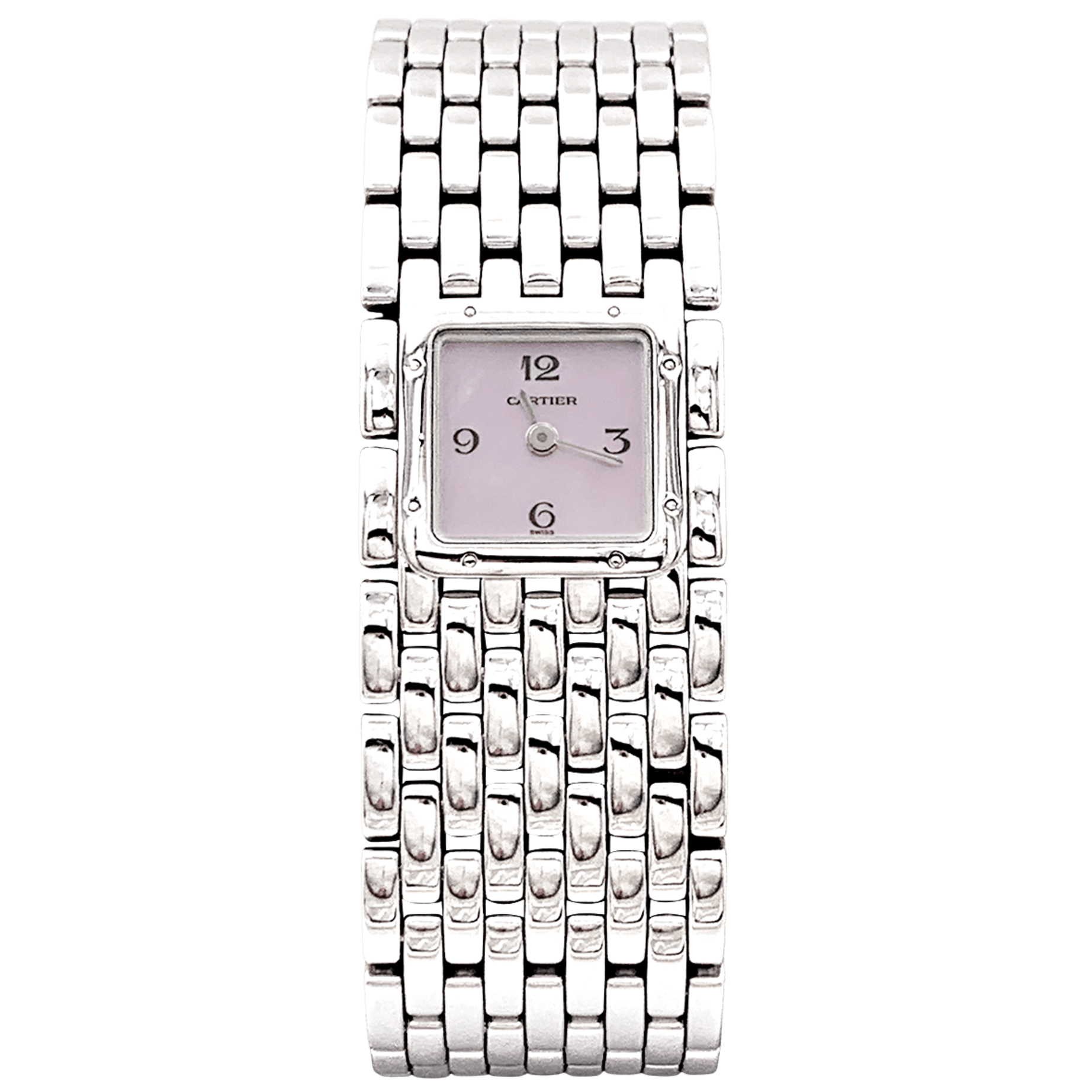 Montre Cartier "Panthère ruban" en acier et nacre.