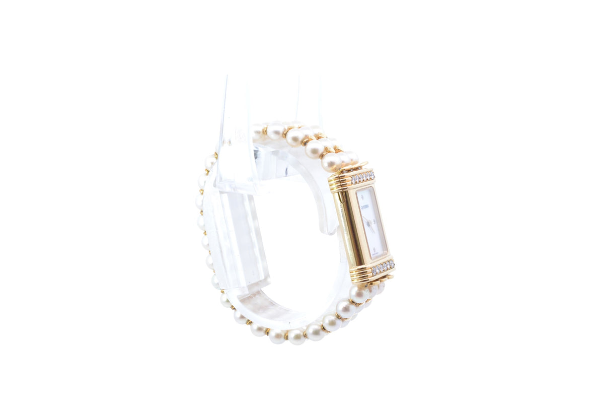 Montre OJ Perrin en or jaune, perles et diamants