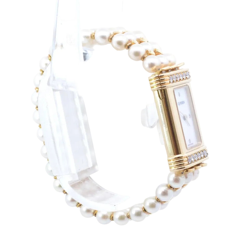 Montre O.J. PERRIN en or jaune, perles et diamants
