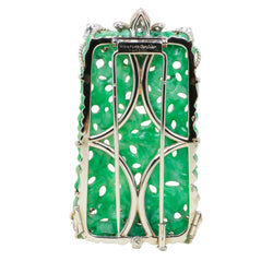 Broche Clip CARTIER en or blanc, platine, jade et diamants
