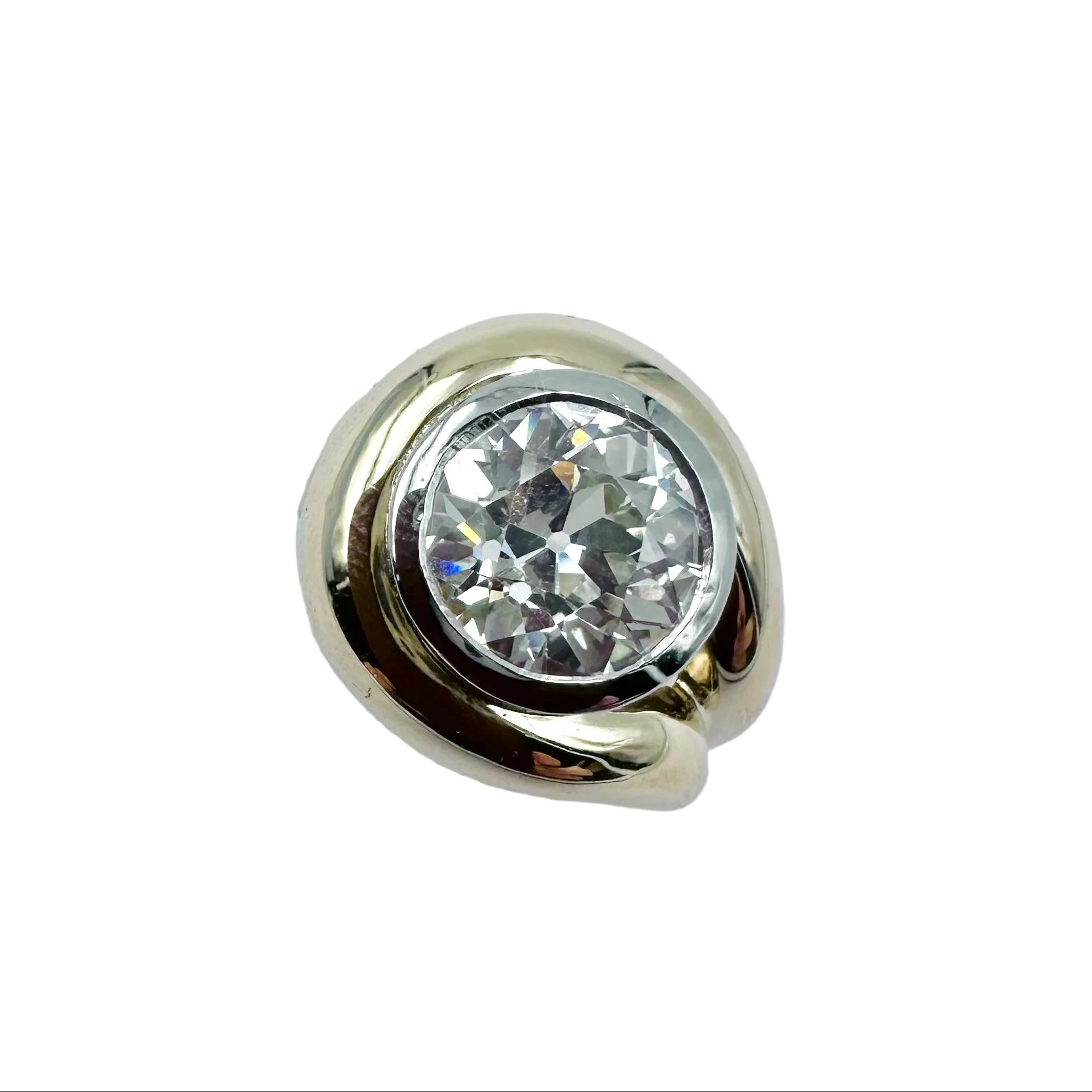 Bague Solitaire en or jaune, platine et diamant