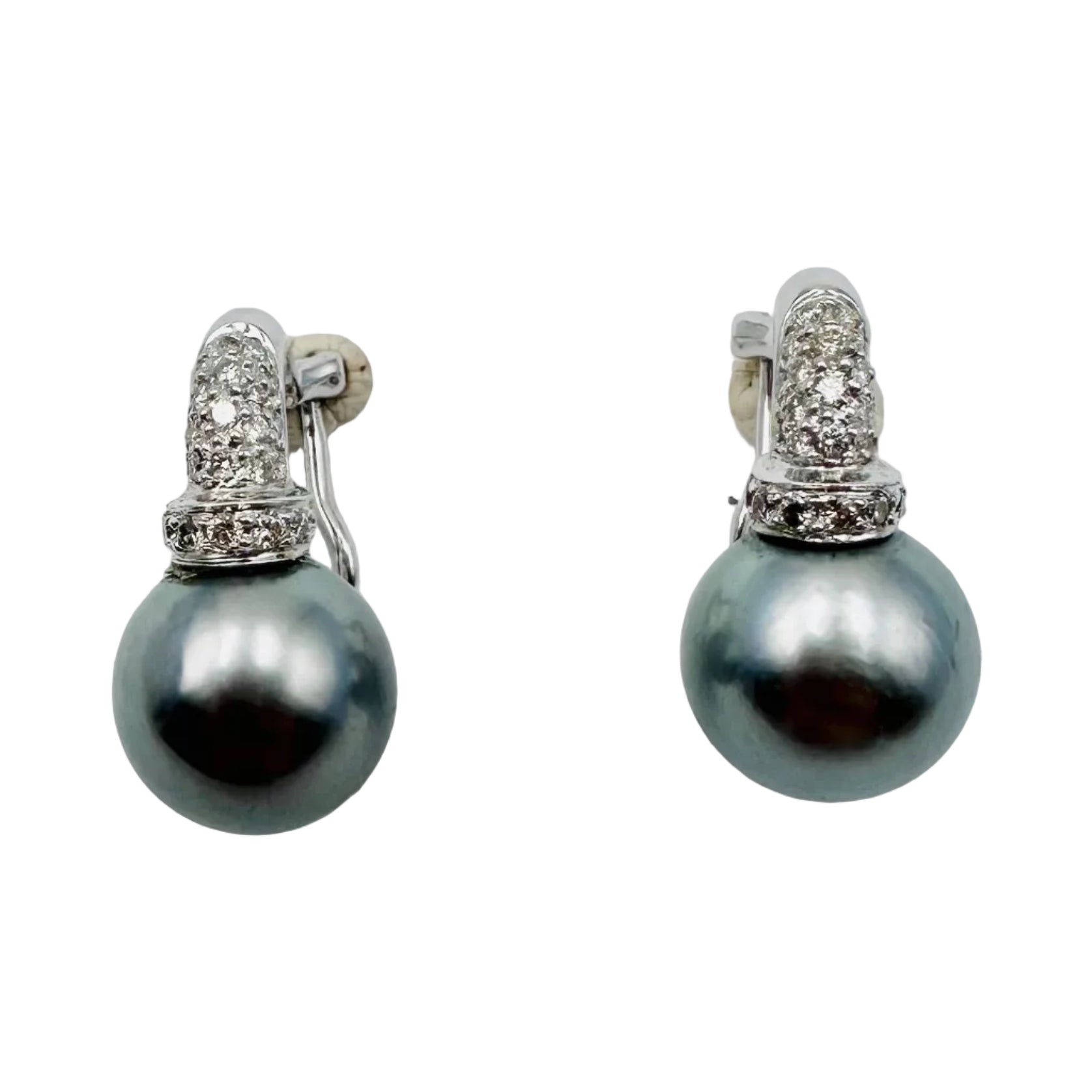 Boucles d'oreilles Clips en or blanc, perles et diamants