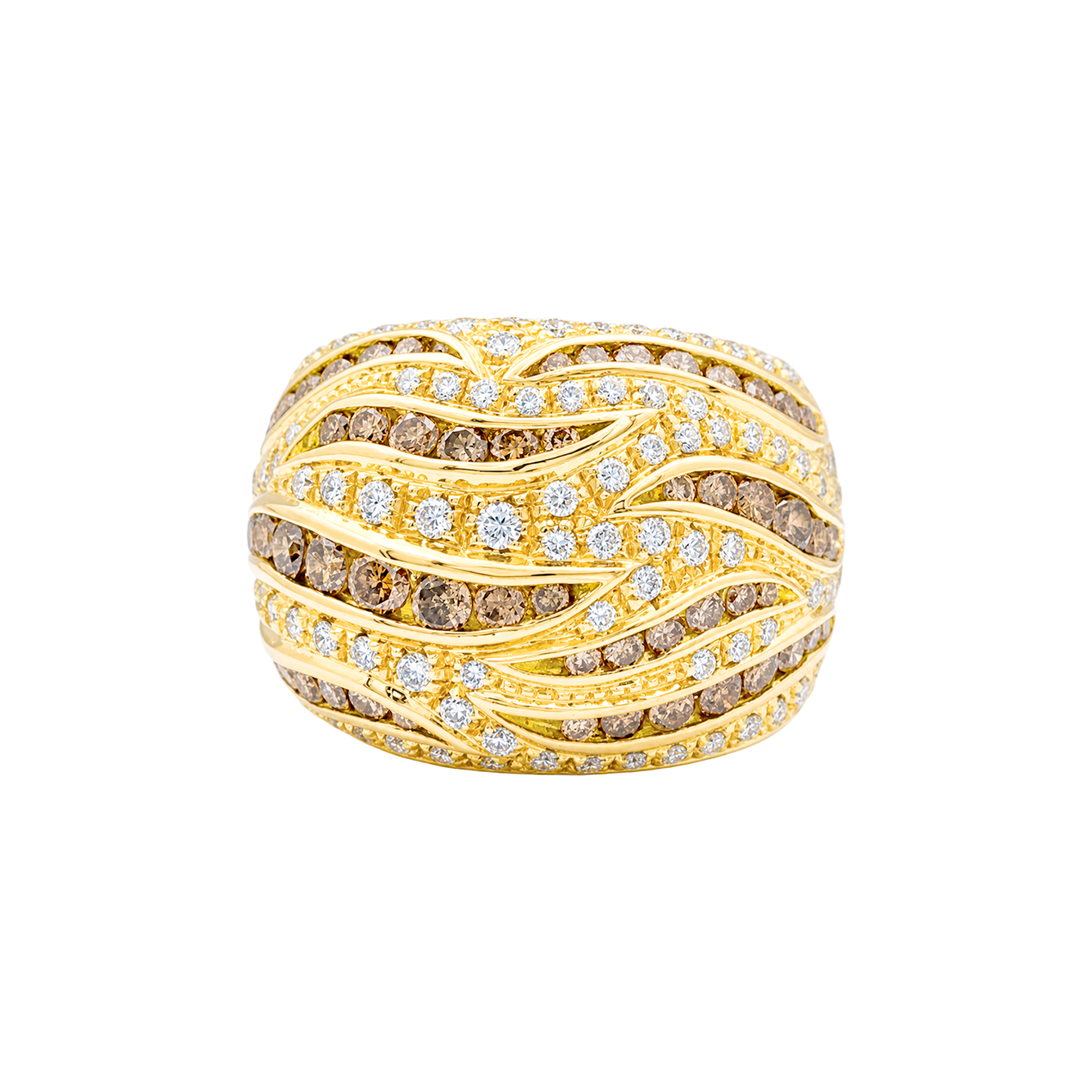 Bague Damiani en or jaune, pavage diamants, diamants bruns.