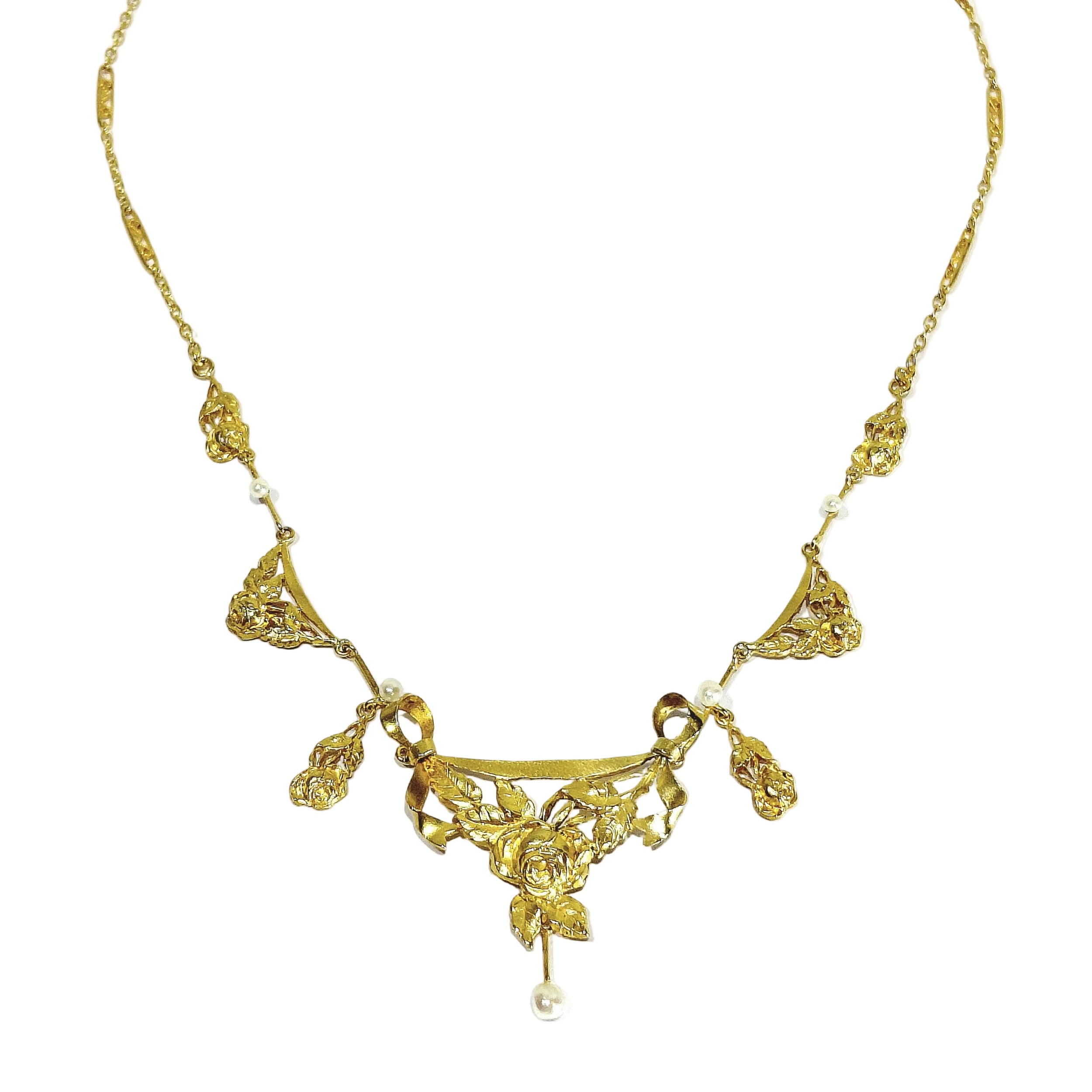 Collier Draperie en or champagne et perles