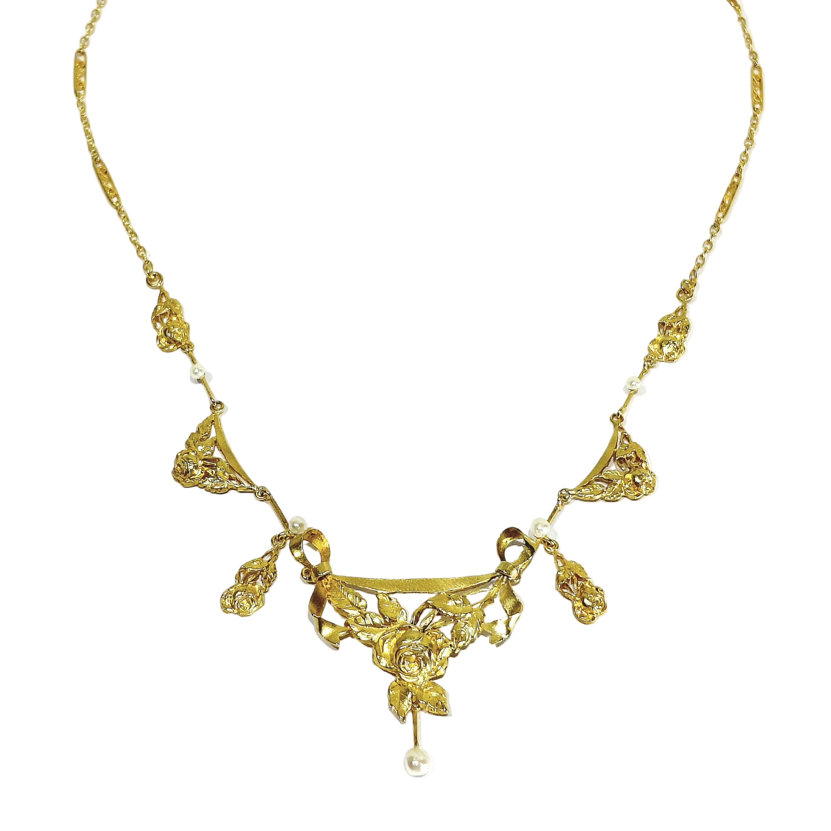 Collier Draperie en or champagne et perles