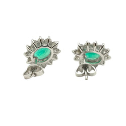Boucles d'oreilles Puces en or blanc, émeraudes et diamants
