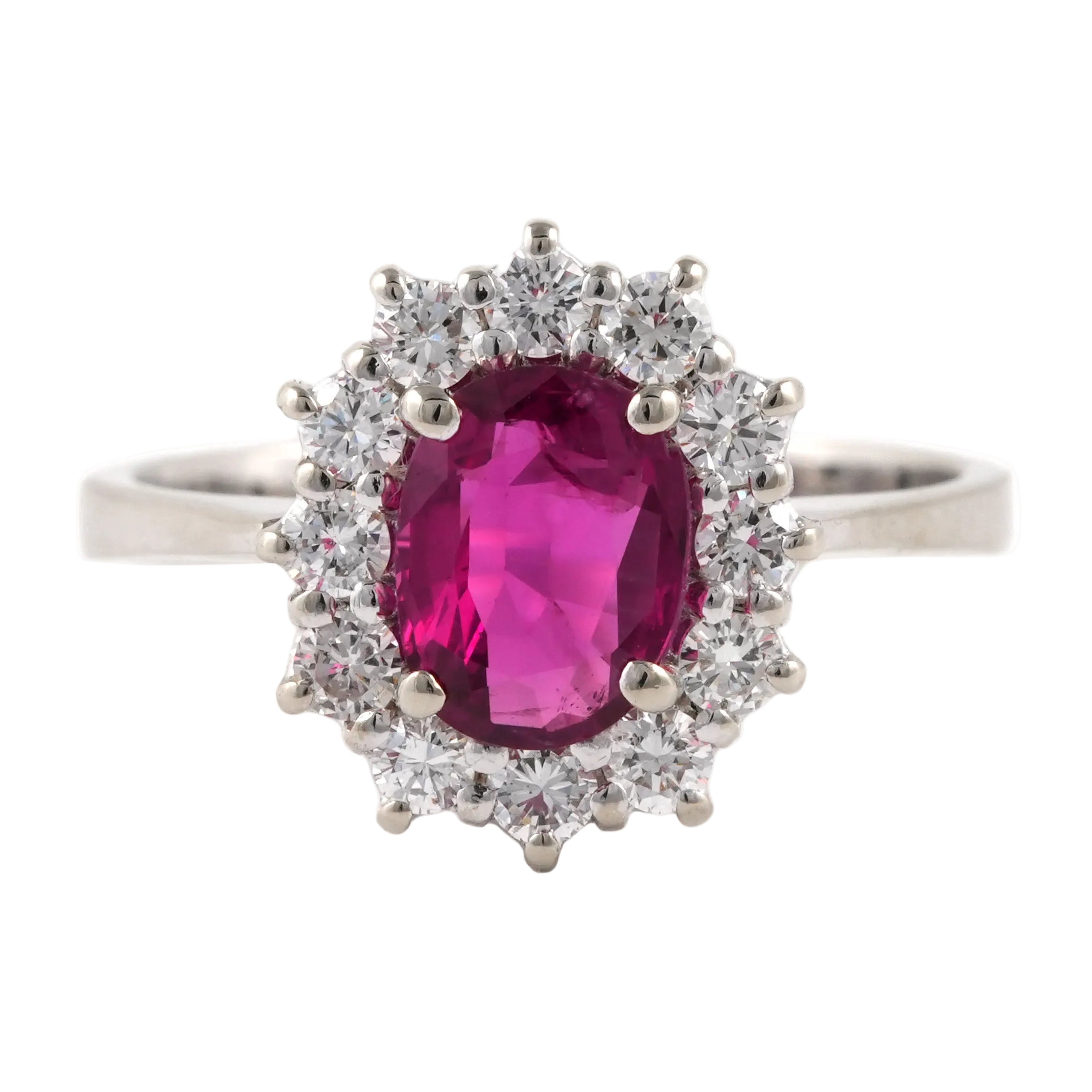 Bague Entourage en or blanc, rubis et diamants