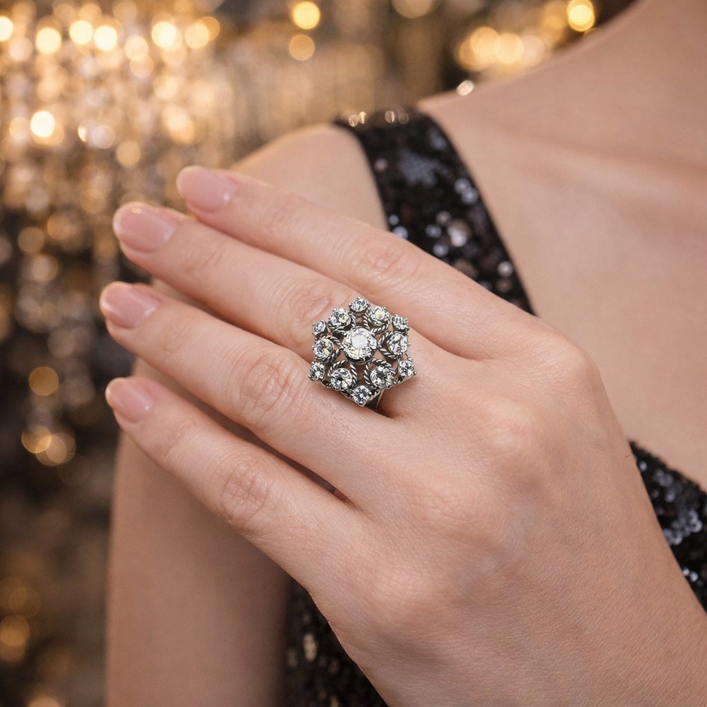 Bague Marguerite en or blanc et diamants