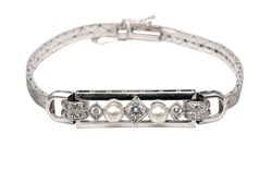 Bracelet Ligne en or blanc, perles et diamants