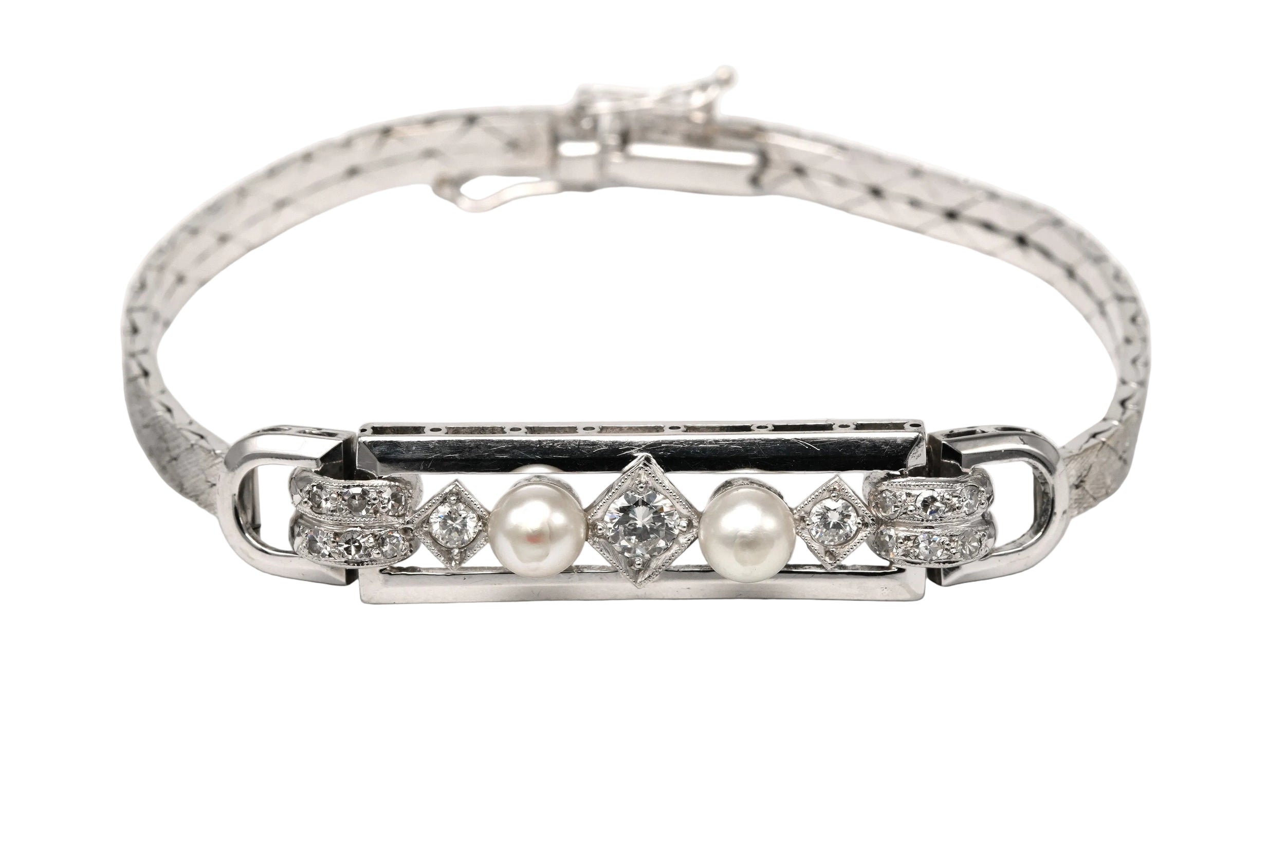 Bracelet Ligne en or blanc, perles et diamants