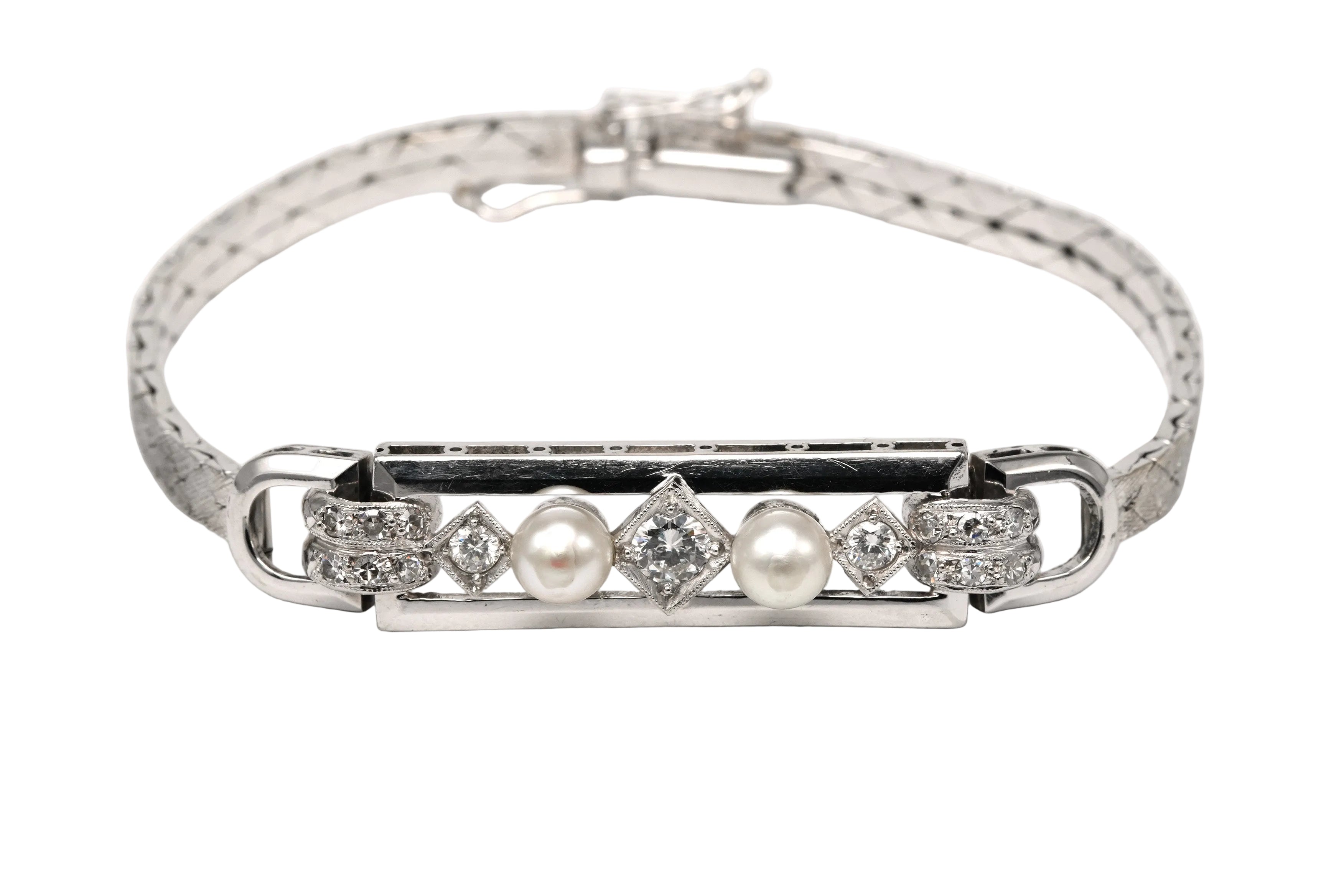 Bracelet Ligne en or blanc, perles et diamants