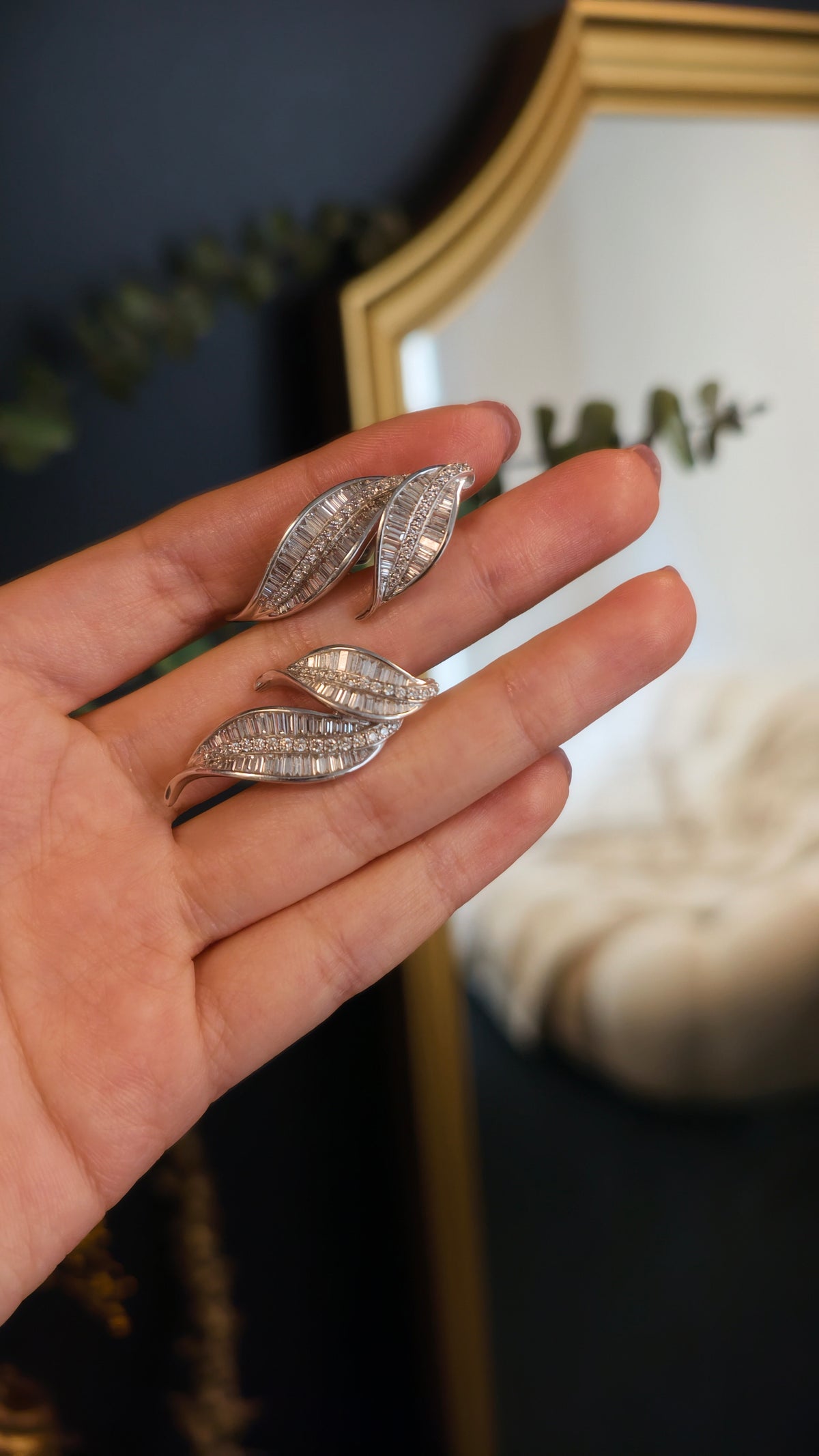Boucles d'oreilles Clips en or blanc, platine et diamants