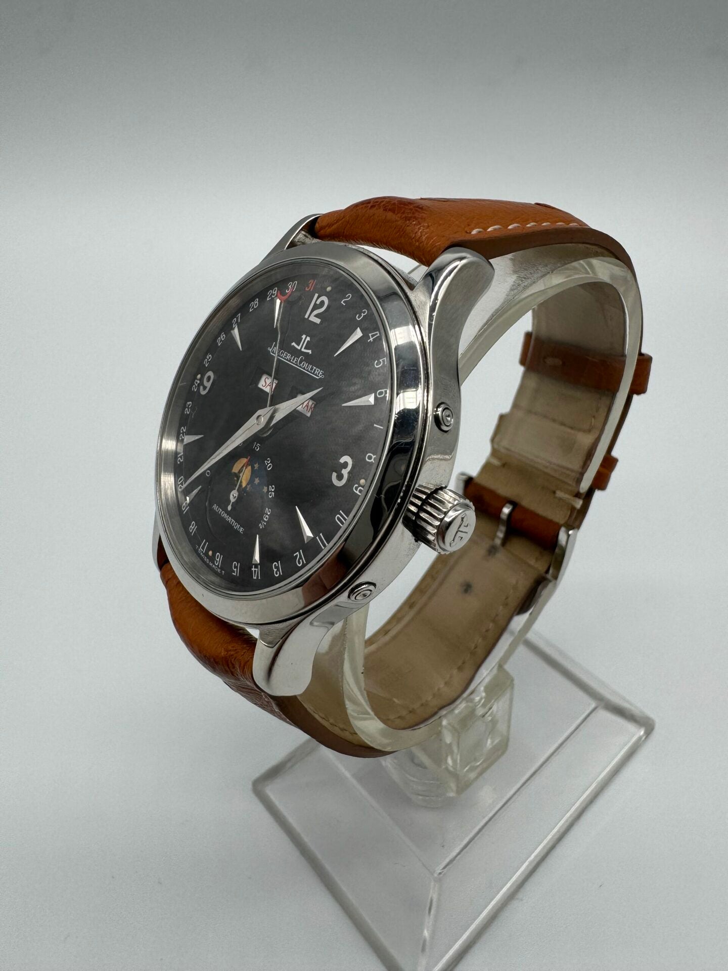 Montre JAEGER-LECOULTRE "Master Control" en acier et cuir