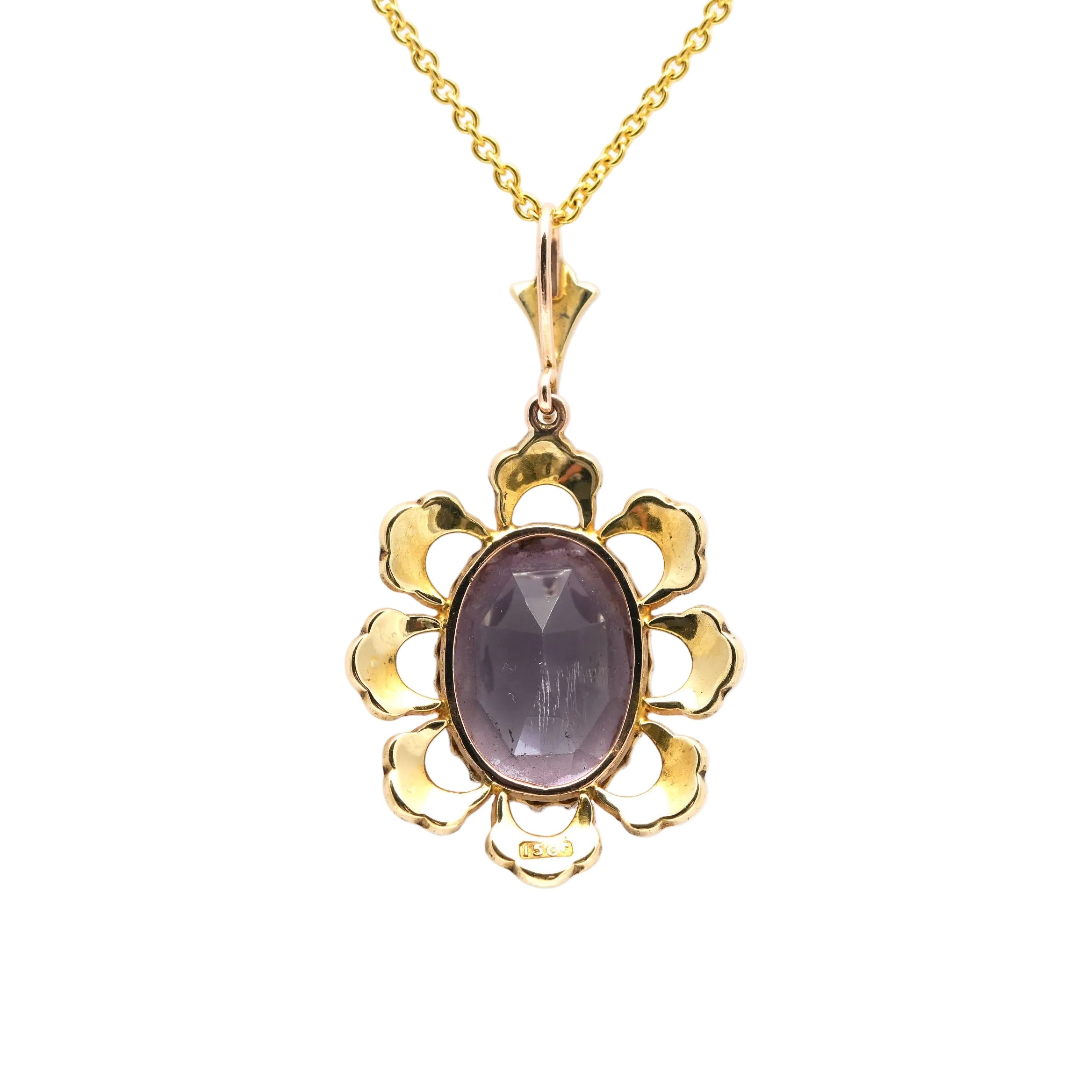 Pendentif en or jaune, perles et améthystes