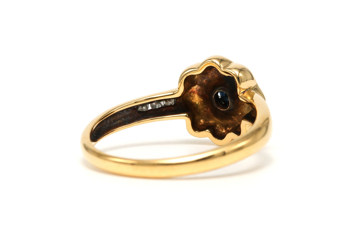 Bague Solitaire en or jaune, saphirs et diamants