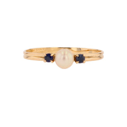 Bague Trilogie en or jaune, perle et saphirs
