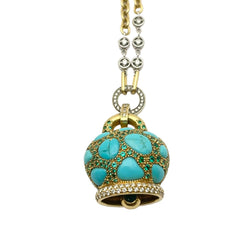 Collier Pendentif CHANTECLER en or blanc, or jaune, tsavorites, turquoises et diamants
