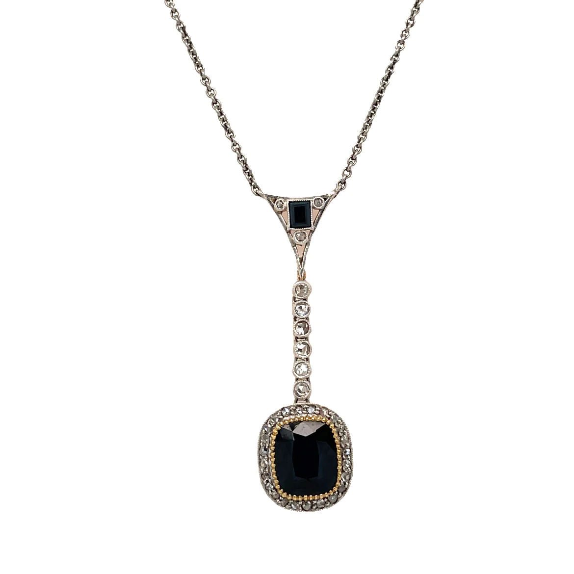 Edwardian Sapphire Diamond Gold Necklace Pendant - Castafiore