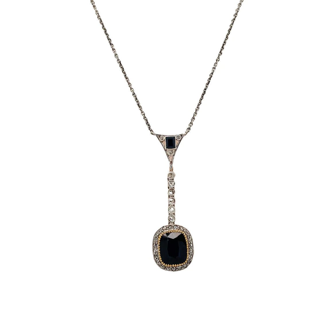Edwardian Sapphire Diamond Gold Necklace Pendant - Castafiore
