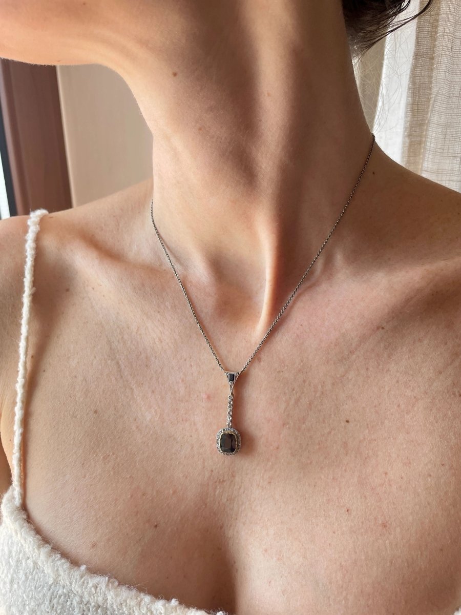 Edwardian Sapphire Diamond Gold Necklace Pendant - Castafiore