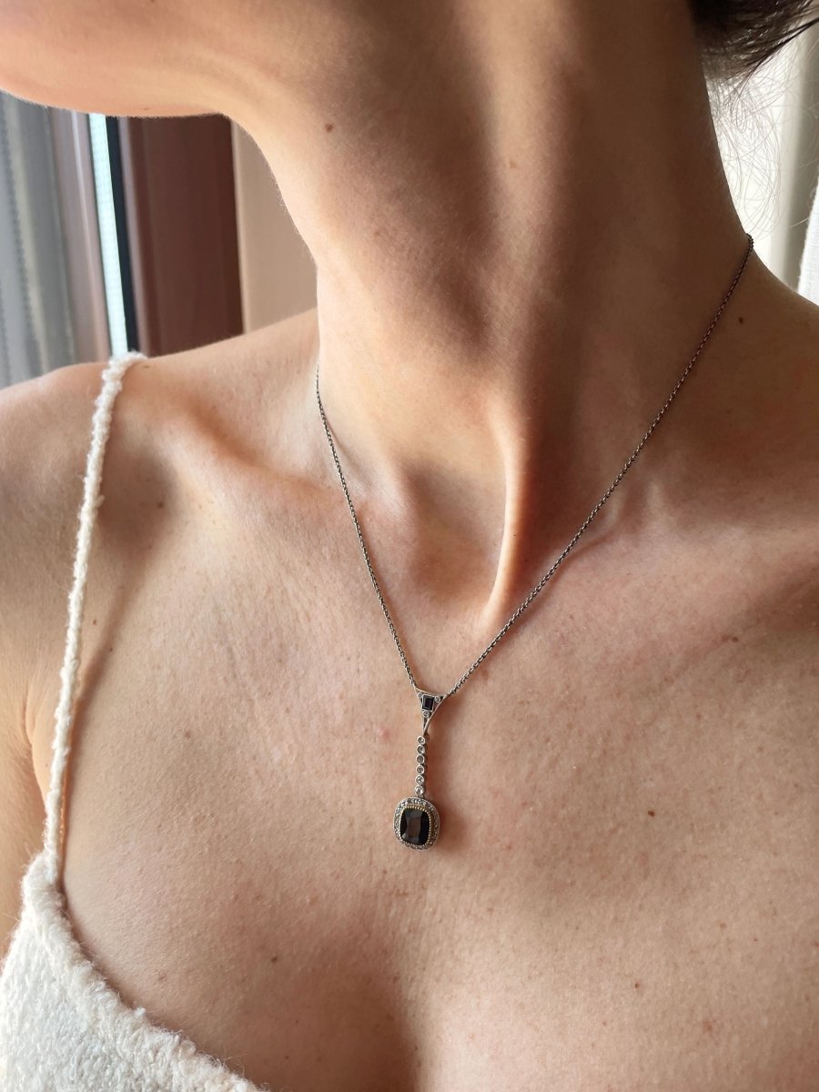 Edwardian Sapphire Diamond Gold Necklace Pendant - Castafiore