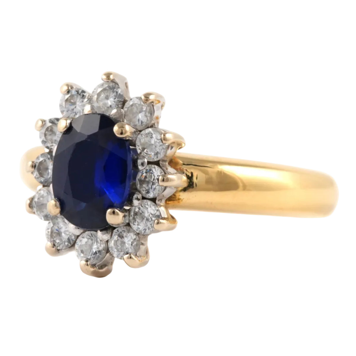 Bague Entourage en or jaune, saphir et zirconiums